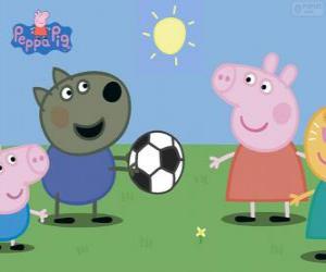 Puzzle Peppa Pig jouant le ballon avec ses amis