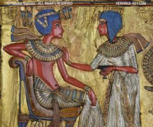 Puzzle Pharaon assis sur son trône, avec un sceptre nejej, sous la forme d'un fouet, dans la main