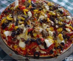 Puzzle Pizza aux olives et poivrons