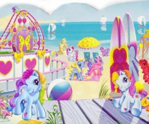 Puzzle Plusieurs petits poneys sur la plage. Mon petit poney