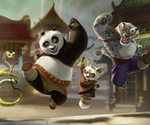 Puzzle Po avec ses amis Snake, Shifu Fu et Tai Lung