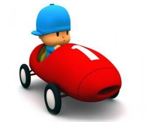 Puzzle Pocoyo de conduire une voiture de course