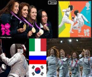 Puzzle Podio d'escrime fleuret féminin par équipes, Italie, la Russie et la Corée du Sud - Londres 2012-