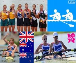 Puzzle Podium aviron deux sans barreur femme, Helen Glover, Heather Stanning (Royaume Uni), Kate Hornsey, Sarah Tait (Australie) et Juliette Haigh, Rebecca Scown (Nouvelle Zélande) - Londres 2012 -