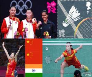 Puzzle Podium Badminton simple dames, Li Xuerui (Chine), Wang Yihan (Chine) et Saina Nehwal (Inde) - Londres 2012-