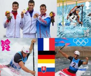 Puzzle Podium C1 slalom masculin canoë-kayak, Tony Estanguet (France), Sideris Tasiadis (Allemagne) et Michal Martikan (Slovaquie) - Londres 2012-