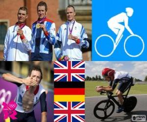 Puzzle Podium cyclisme contre-la-montre hommes, Bradley Wiggins (Royaume Uni), Tony Martin (Allemagne) et Christopher Froome (Royaume Uni) - Londres 2012-