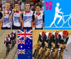 Puzzle Podium cyclisme sur piste poursuite par équipes 4000 m masculines, Royaume-Uni, Australie et Nouvelle-Zélande - Londres 2012-