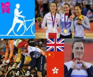 Puzzle Podium Cyclisme sur piste Keirin féminin, Victoria Pendleton (Royaume Uni), Guo Shuang (Chine) et Lee Wai-Sze (Hong Kong) - Londres 2012-