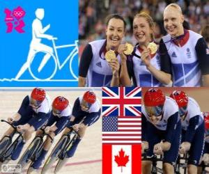 Puzzle Podium cyclisme sur piste poursuite par équipes de 4000m féminines, Royaume-Uni, États-Unis et Canada - Londres 2012-