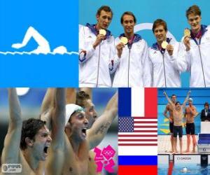 Puzzle Podium de natation 4 X 100 m libre hommes, France, États-Unis et Russie - Londres 2012-