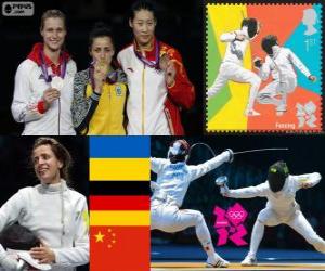 Puzzle Podium d'escrime épée féminine individuelle, Yana Shemiakina (Ukraine), Britta Heidemann (Allemagne) et Sun Yujie (Chine) - Londres 2012-