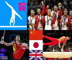 Puzzle Podium Gymnastique artistique masculine concours général par équipes, Chine, Japon et Royaume-Uni - Londres 2012-