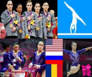 Puzzle Podium Gymnastique artistique concours général par équipes femmes, aux États-Unis, la Russie et la Roumanie - Londres 2012-
