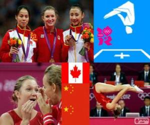 Puzzle Podium gymnastique à tremplin féminin, Rosannagh Maclennan (Canada), Huang Shanshan et il Wenna (Chine) - Londres 2012-