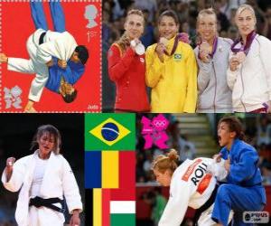 Puzzle Podium Judo femmes - 48 kg, Sarah Menezes (Brésil), Alina Dumitru (Roumanie), Charline Van Snick (Belgique) et Eva Csernoviczki (Hongrie) - Londres 2012 -