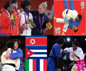 Puzzle Podium Judo femmes - 52 kg, Kum Ae une (Corée du Nord), Yanet Bermoy Acosta (Cuba), Rosalba Forciniti (Italie) et Priscilla Gneto (France) - Londres 2012 -