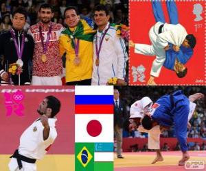 Puzzle Podium Judo hommes - 60 kg, Arsen Galstian (Russie), Hiroaki Hiraoka (Japon) et Philip Kitadai (Brésil), (Ouzbékistan) - Londres 2012 - Rishod Sobirov