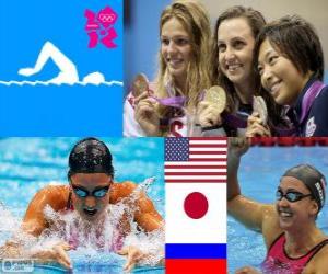 Puzzle Podium natation 200 mètres brasse femmes, Rebecca Soni (États-Unis), Satomi Suzuki (Japon), Yulia Efimova (Russie) - Londres 2012-