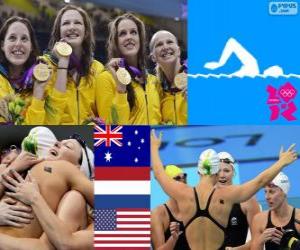 Puzzle Podium natation nage libre 4 x 100 mètres, l'Australie, des États-Unis et les Pays-Bas - Londres 2012 - femmes
