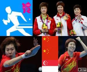 Puzzle Podium tennis de table simple femmes, Li Xiaoxia, Ding Ning (Chine) et Feng Tianwei (Singapour) - Londres 2012 -