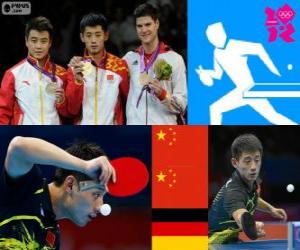 Puzzle Podium tennis de table simple hommes, Zhang Jike, Wang Hao (Chine) et Dimitrij Ovtcharov (Allemagne) - Londres 2012-