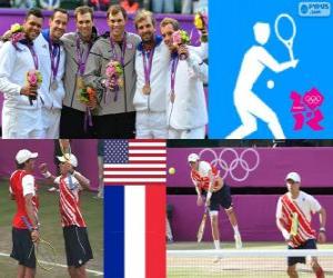 Puzzle Podium tennis double messieurs, Bob Bryan et Mike Bryan (Etats-Unis), Michael Llodra, Jo-Wilfried Tsonga et Julien Benneteau, Richard Gasquet (France) - Londres 2012-