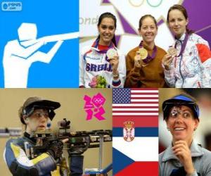 Puzzle Podium tir carabine à 50 m 3 positions femmes, Jamie Lynn Gray (États-Unis), Ivana Maksimović (Serbie) et Adela Sykorova (République tchèque) - Londres 2012-