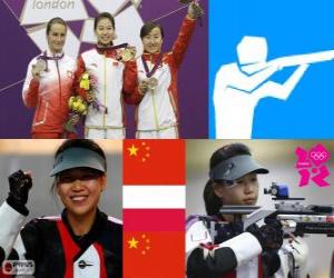 Puzzle Podium tir, rifle à air 10 m féminin, Yi Siling (Chine), Bogacka facile (Pologne) et Yu Dan (Chine)