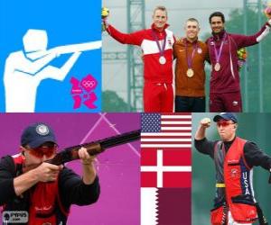 Puzzle Podium tir Skeet hommes, Vincent Hancock (Etats-Unis), Anders Golding (Danemark) et Nasser Al - Attiyah (Qatar) - Londres 2012-