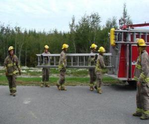 Puzzle Pompiers portant une échelle