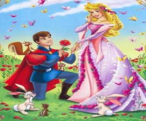 Puzzle Prince Philip à genoux devant la princesse Aurora dans la demande en mariage