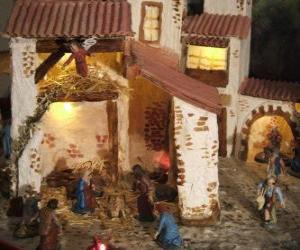 Puzzle Principale scène de la Nativité avec la Sainte Famille dans une grange
