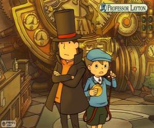 Puzzle Professeur Layton et son assistant Luke Triton, principaux protagonistes des jeux mystère et énigme pour Nintendo