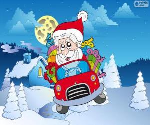 Puzzle Père Noël conduit une voiture