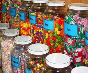 Puzzle Récipients de verre de différentes sortes de bonbons