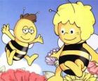 Maya l'abeille et son ami Willy survolant les fleurs