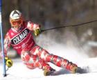 Un skieur de compétition de slalom