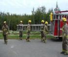 Pompiers portant une échelle