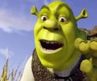 Visage de Shrek, l'ogre heureux et souriant