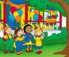 Caillou essayer de casser la pinata à une fête avec ses amis