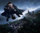 Harry Potter volant avec son balai magique