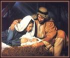 La Sainte Famille - Joseph, la Vierge Marie et l'enfant Jésus dans la crèche