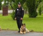 L'agent de police avec son chien policier