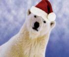 Ours polaire avec chapeau de Père Noël