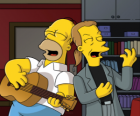 Homer Simpson chantant avec un ami