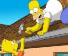 Bart est suspendu au toit quand il a aidé son père Homer réparation
