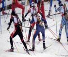 Le biathlon dans un sport d'hiver de la combinaison de la Croix-ski pays avec tir à la cible.