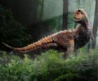Carnotaurus, le plus notable de ce dinosaure sont deux petites cornes au-dessus des yeux de sa petite tête