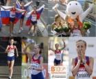 Olga Kaniskina championne 20 km de marche, Anisia Kirdiapkina et Vera Sokolova (2e et 3e) de l'athlétisme européen de Barcelone 2010